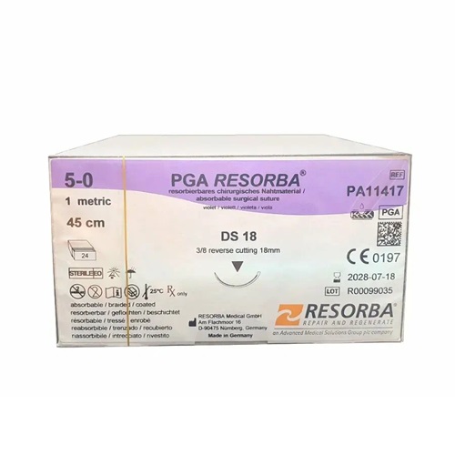 Шовный ПГА Ресорба DS 18, 1 EP 5-0 USP, 0.45 м, неокрашен аналог Викрила 24 шт., Резорба