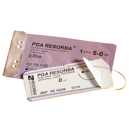 Шовный ПГА Ресорба DS 18, 1 EP 5-0 USP, 0.45 м, неокрашен аналог Викрила 1 шт., Резорба